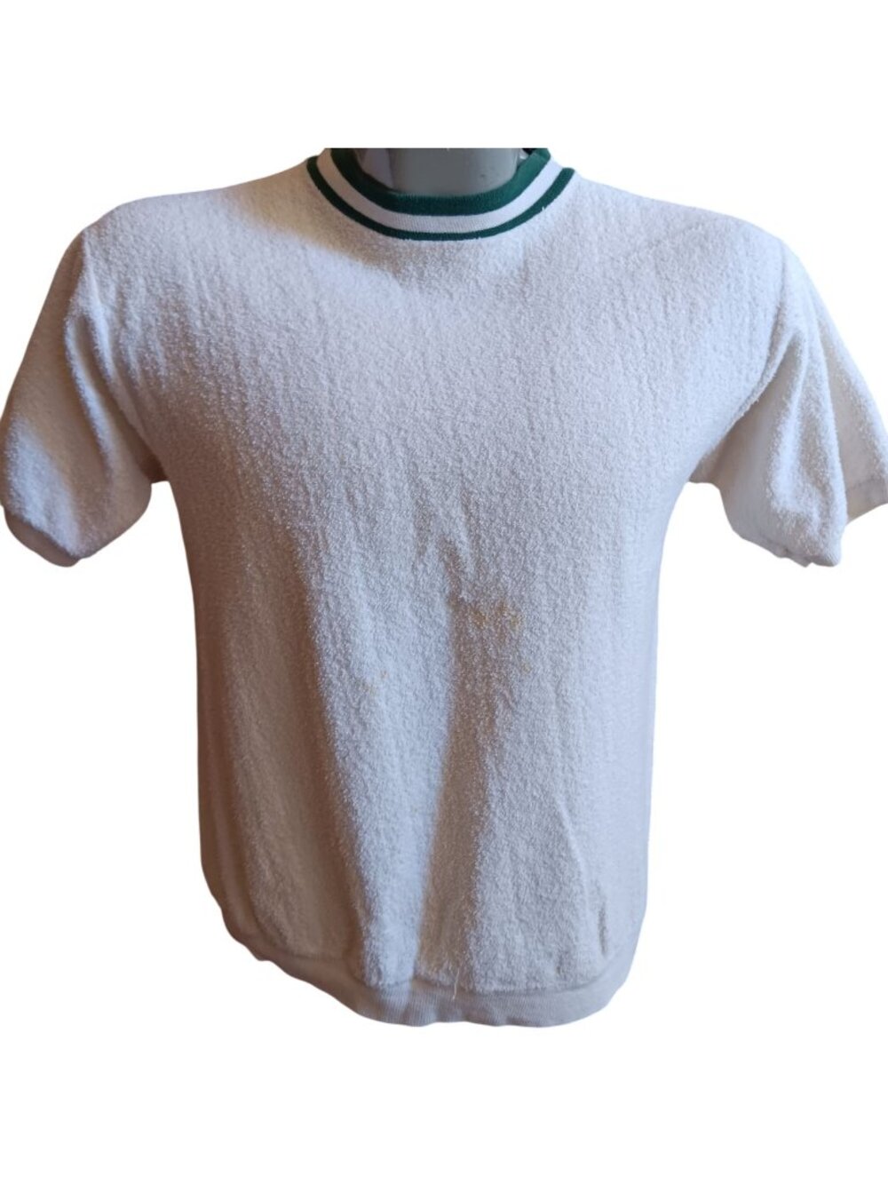 Vintage Large 1970's Crewneck T-shirt Mens JCPenney Terry Cloth White Ringer
